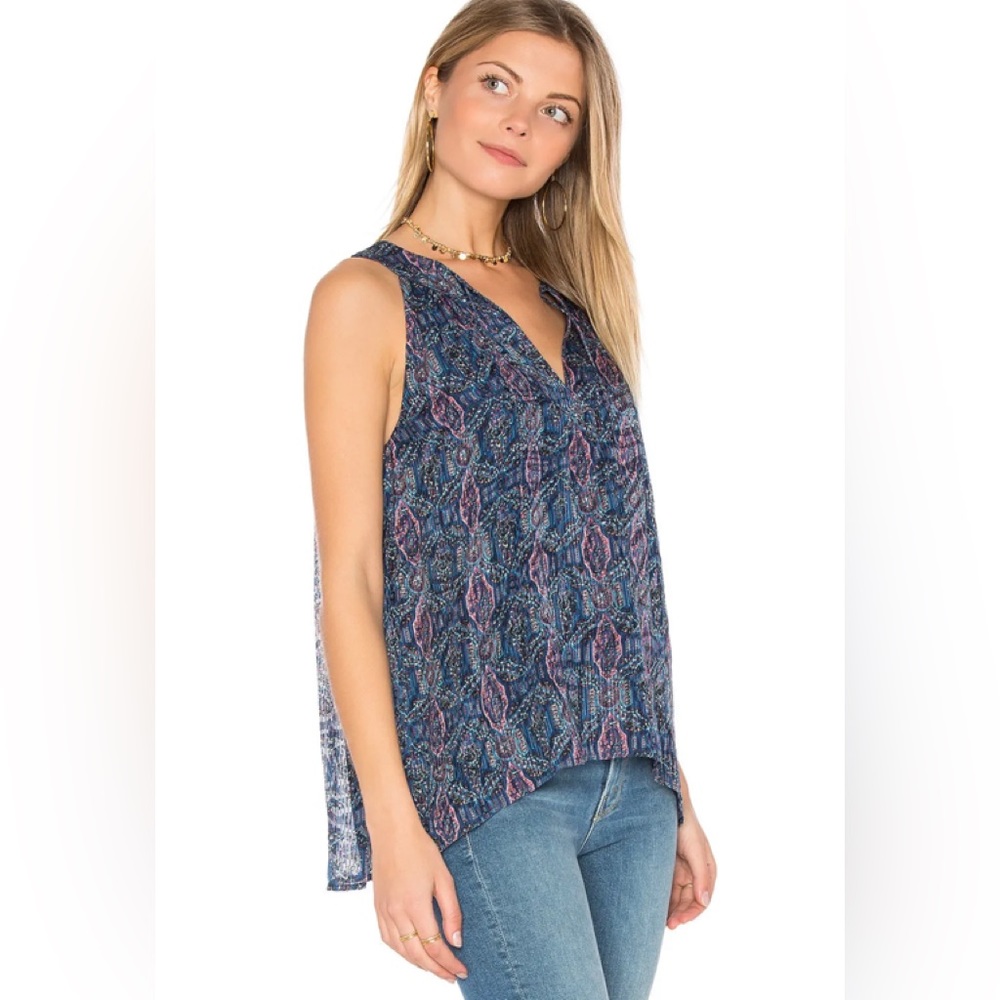 Joie Elin High Seas Blue and Pink Paisley Sleeveless Silk Top Medium